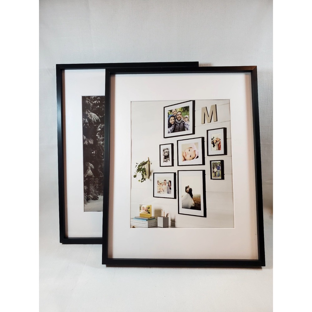 Set of 2 Modern Black Square Wall Frames w/ White Matting (11.5" X 14.5")